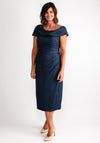 John Charles Ruched Bardot Neck Dress, Navy