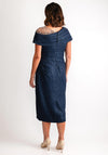 John Charles Ruched Bardot Neck Dress, Navy