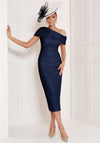 John Charles Ruched Bardot Neck Dress, Navy