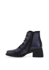 Jose Saenz Velvet Frill Trim Heeled Ankle Boots, Metallic Navy