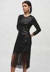 Joseph Ribkoff Sequin Fringe Trim Midi Dress, Black