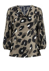 Joseph Ribkoff Leopard Print Cowl Neck Blouse, Brown