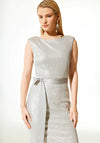 Joseph Ribkoff Sequined Maxi Party Dress with Satin Sash, Matte Silver