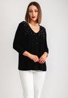 Joseph Ribkoff Embellished V Neck Top, Black