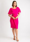 Joseph Ribkoff Embellished Trim Sheer Cape Knee Length Dress, Shocking Pink