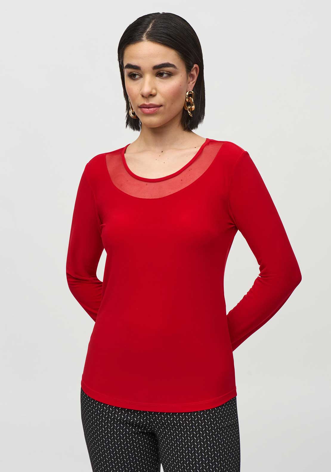 Joseph Ribkoff Mesh Neck Jersey Top, Red - McElhinneys