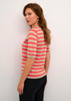 KAFFE Kalizza Stripe Short Sleeve Knit Sweater, Cayenne & Beige