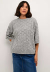 Kaffe Malene Cropped Sleeve Knit Sweater, Grey Melange