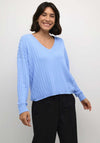 Kaffe Lola V Neck Knitted Sweater, Vista Blue