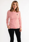 Kaffe Heart Embroidered Striped Top, Red