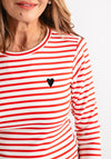 Kaffe Heart Embroidered Striped Top, Red