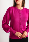 Kaffe Lizza Balloon Sleeve Cardigan, Fuchsia Pink