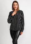 Kaffe Beathe Striped Print V Neck Blouse, Black