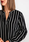 Kaffe Beathe Striped Print V Neck Blouse, Black