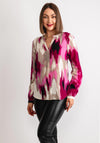 Kaffe Beathe Abstract Print V Neck Blouse, Pink Multi