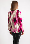 Kaffe Beathe Abstract Print V Neck Blouse, Pink Multi