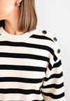 Kaffe Marie Striped Button Knit Jumper, Off White & Black