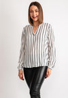 Kaffe Beathe Striped Print V Neck Blouse, White