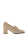 Kate Appleby Straid Houndstooth Heeled Loafers, Beige and White