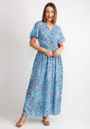 Serafina Collection Printed Belted Long Wrap Dress, Blue