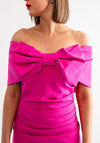 Kevan Jon Bow Bardot Pencil Dress, Fuchsia Pink