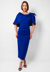 Kevan Jon Nancy Pencil Dress with Cape, Cobalt Blue