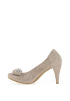 Le Babe Suede Bow Shimmer Heeled Shoes, Quartz