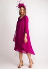 Lizabella Chiffon Layered Cowl Neck Dress, Fuchsia Pink