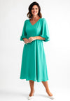 Lizabella Knit Waist V Neck Midi Dress, Jade Green