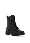 Lunar Elegance Studded Quilted Military Boots, Black