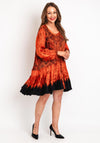 Natalia Collection One Size Scattered Print Pleated Smock Mini Dress, Orange