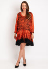 Natalia Collection One Size Scattered Print Pleated Smock Mini Dress, Orange