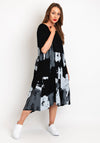 Natalia Collection One Size Drawstring Back Faded Print Midi Dress, Black