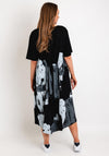 Natalia Collection One Size Drawstring Back Faded Print Midi Dress, Black