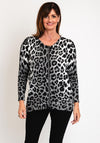 Natalia Collection Leopard Print Studded Zip Knit Jacket, Grey