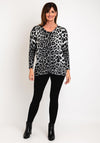 Natalia Collection Leopard Print Studded Zip Knit Jacket, Grey