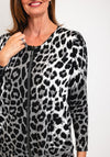 Natalia Collection Leopard Print Studded Zip Knit Jacket, Grey