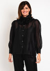 Malissa J One Size Frill Neck Sheer Blouse, Black