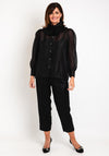 Malissa J One Size Frill Neck Sheer Blouse, Black