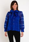 Natalia Collection One Size Broderie Trim Sheer Blouse, Cobalt Blue