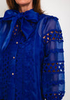 Natalia Collection One Size Broderie Trim Sheer Blouse, Cobalt Blue