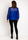 Natalia Collection One Size Broderie Trim Sheer Blouse, Cobalt Blue