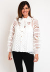 Natalia Collection One Size Broderie Trim Sheer Blouse, White