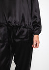 Natalia Collection One Size Satin Drawstring Top, Black