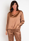 Natalia Collection One Size Satin Drawstring Top, Caramel