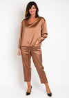 Natalia Collection One Size Satin Drawstring Top, Caramel