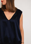 Natalia Collection One Size Material Mix Drawstring Top, Navy