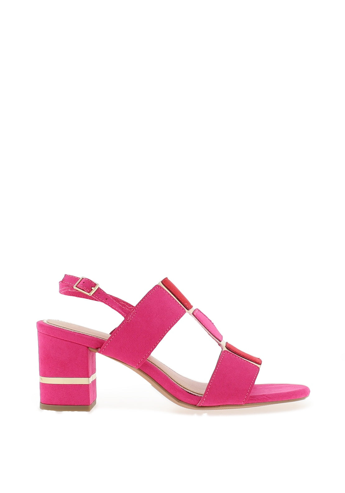 Marco Tozzi Faux Suede Patch Heeled Sandals, Pink & Red - McElhinneys