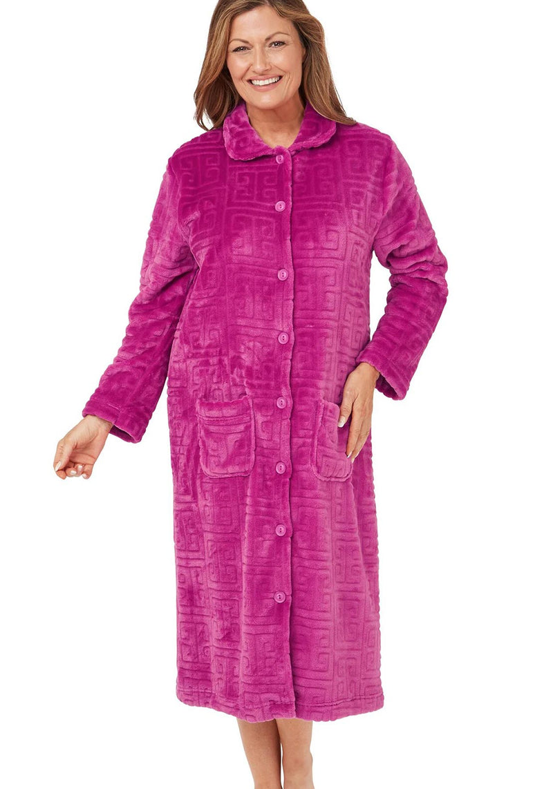 Sage Button Through Fleece Dressing Gown