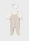 Mayoral Baby Girl Romper and Headband Set, Beige